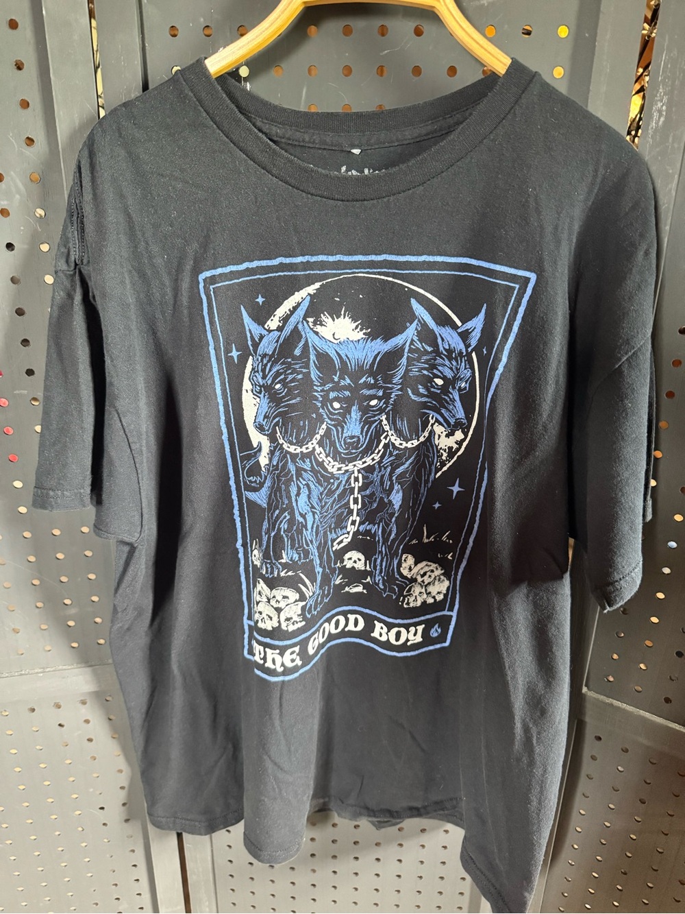 Spencer's Black Tee with Blue Three-Headed Wolf Graphic